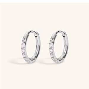 Maison Miru Huggie Silver Hoop Earrings with Crystals